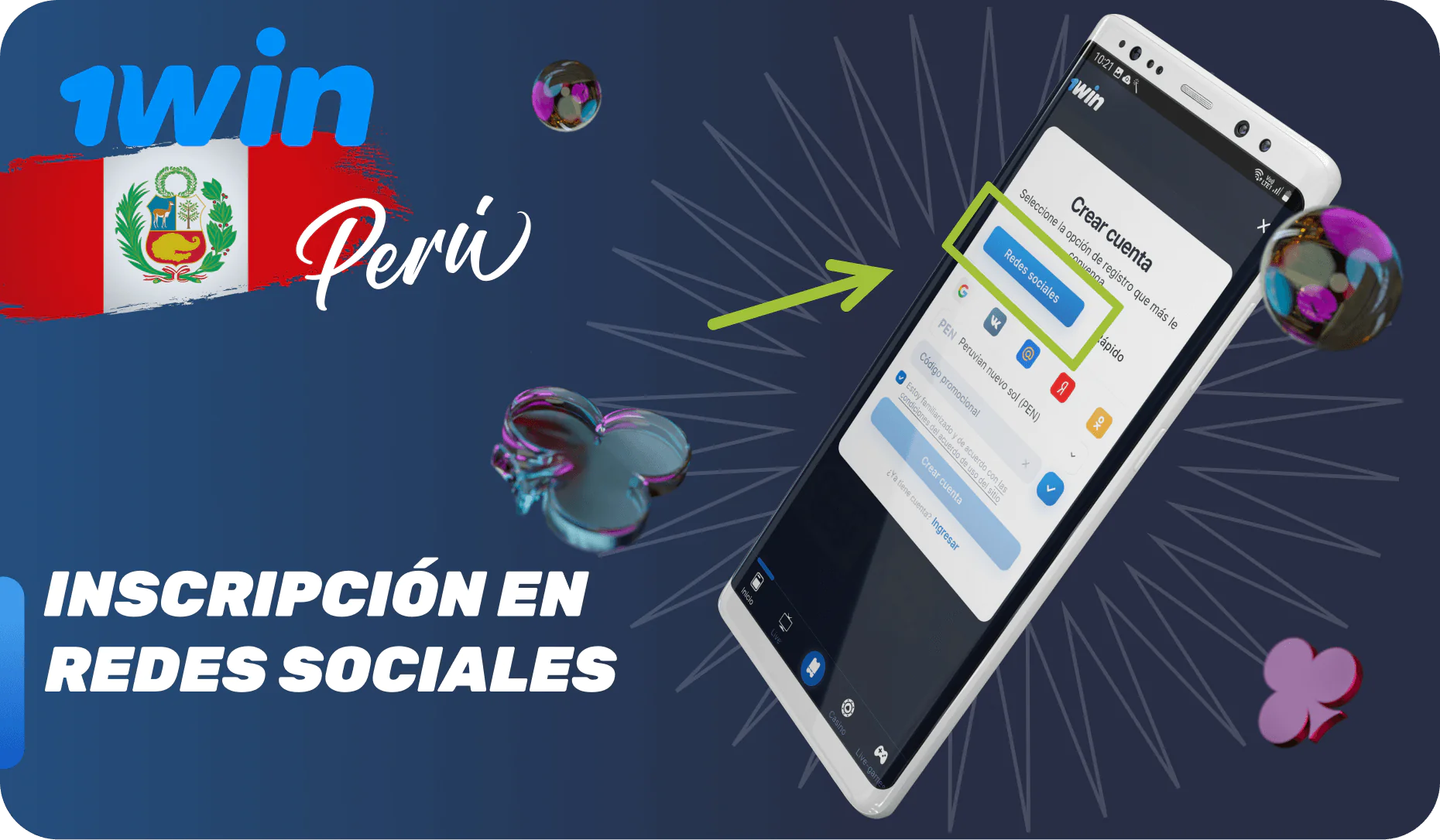 Cuenta 1win a través de perfiles de redes sociales