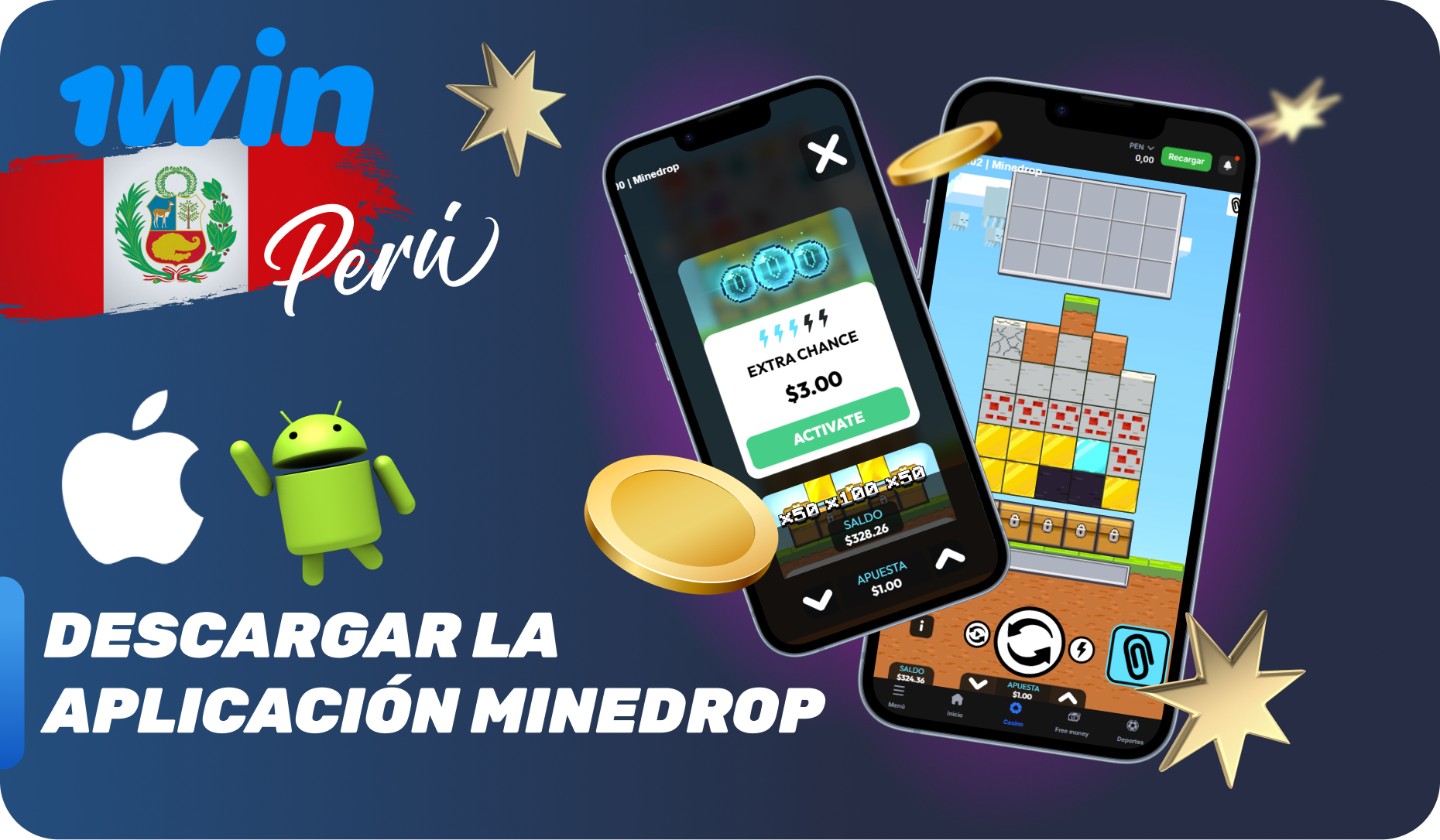 La aplicación de casino 1win te permite jugar a MineDrop directamente desde tu teléfono móvil en cualquier lugar de Perú